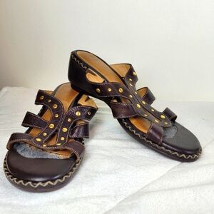 Nurture espresso brown leather wedge sandals gold stud accents zigzag detail 11